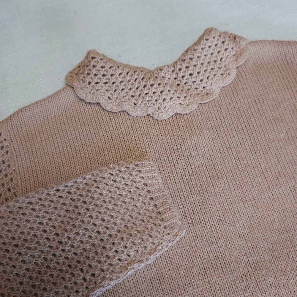 Vtg Bobbie Brooks Sweater Top Womens Sz 12 Tan Knit Quarter Zip Peter Pan Collar
